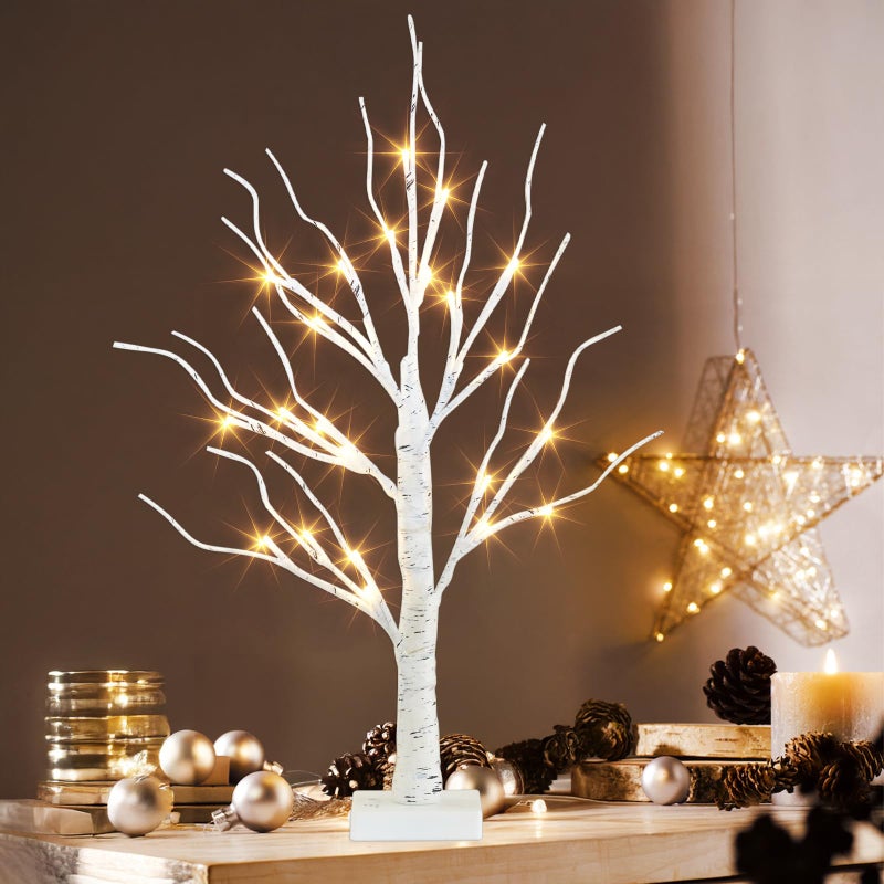 PEIDUO Artificial Tree for Christmas Decorations, 2FT Birch Tree with LED Lights, Warm White Fairy Lights Spirit Tree Lamp for Home Indoor Tabletop Centerpiece, Battery Powered, Timer - Image 2
